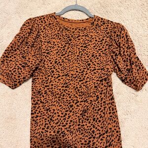 Monrow Orange Leopard Print Short Sleeve Tee